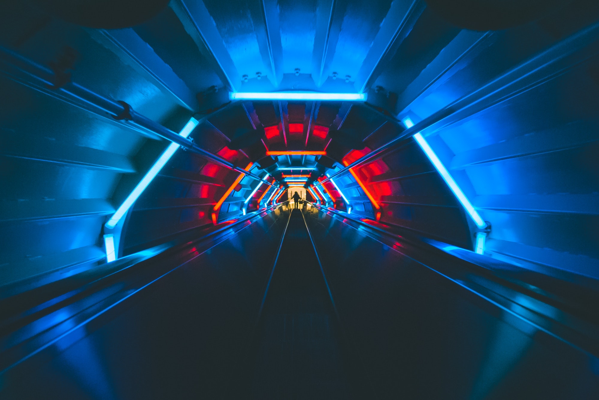 Neon light tunnel futuristic view